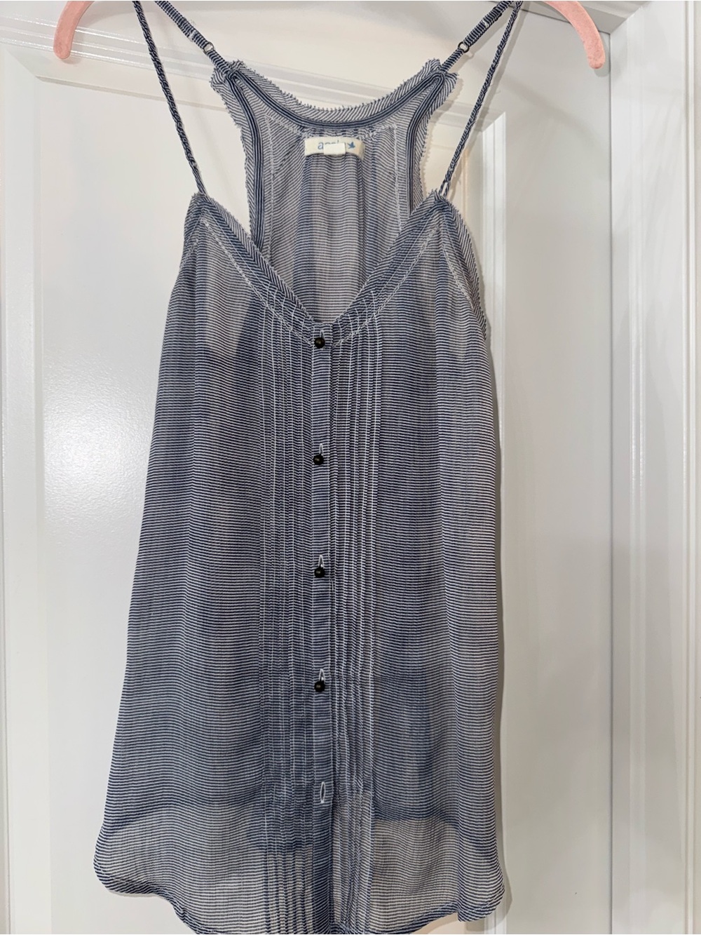 aerie Navy and White Striped Sheer Button-Front Tank